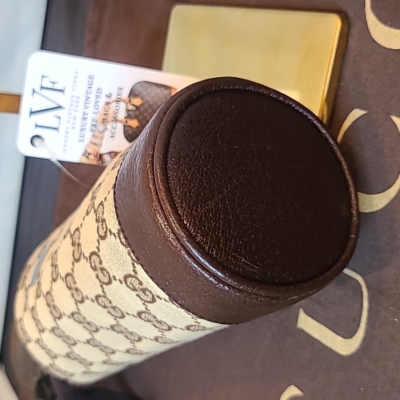 GUCCI VINTAGE 1990'S GG CANVAS/NYLON/LEATHER  DRAWSTRING BEVERAGE HOLDER - Picture 10 of 16